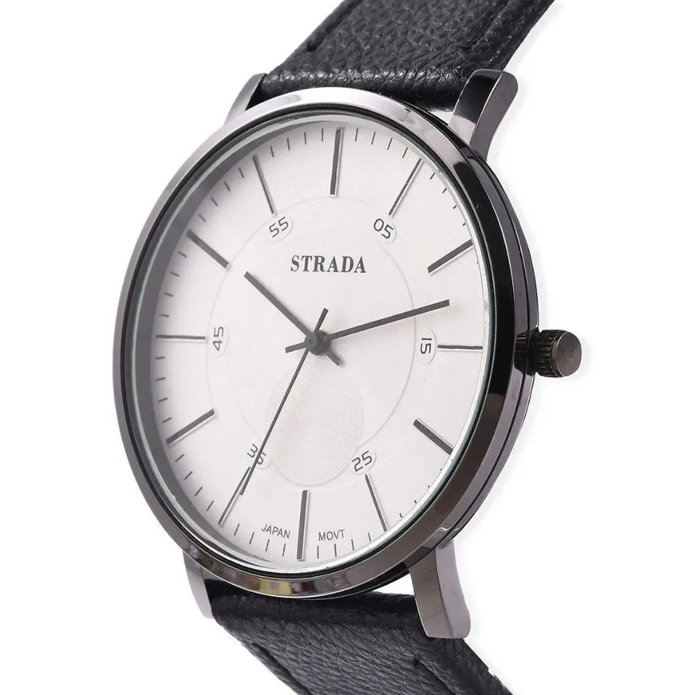 STRADA Watch with Black Faux Leather Straps